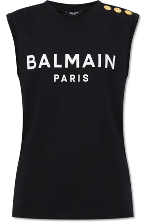 Balmain Top, Dame, Sort, M, Bomuld, Ærmeløs T-shirt med logo