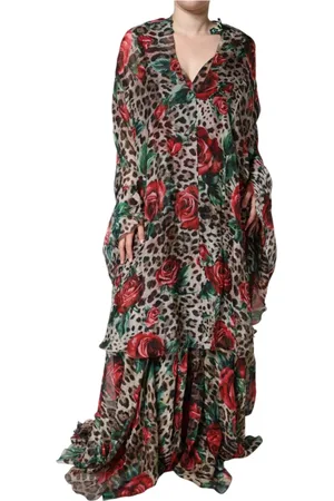 Dolce & Gabbana Kjole, Dame, Flerfarvet, S, LeopardPrint Roses Silke Maxi Kjole