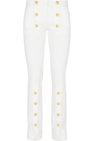 Balmain Jeans, Dame, Hvid, M, Denim, Knappede denim jeans