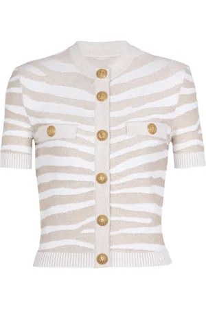 Balmain Strik, Dame, Flerfarvet, S, Uld, Zebra strikket cardigan