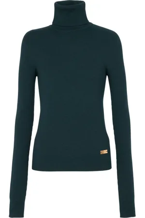 Balmain Strik, Dame, Grøn, S, Uld, Finstrikket rullekrave