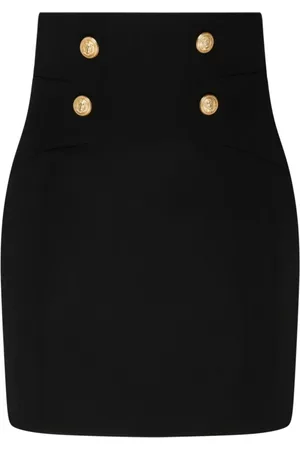 Balmain Nederdel, Dame, Sort, S, Uld, Sort Uld Mini Nederdel Guld Knapper