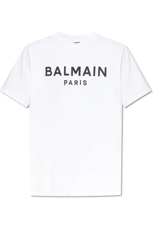Balmain Top, Herre, Hvid, XL, Bomuld, Logo Print Crewneck T-shirt