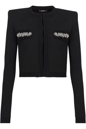 Balmain Strik, Dame, Sort, S, Uld, Sort Krystalpyntet Strik Trøje