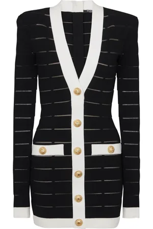 Balmain Kjole, Dame, Sort, L, Uld, Two-tone strikkjole