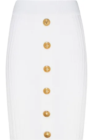 Balmain Nederdel, Dame, Hvid, 2XS, Hvid Ribstrikket Blyantsnederdel