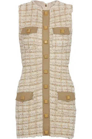 Balmain Kjole, Dame, , 4XL, Tweed, Ærmeløs Tweed Kort Kjole