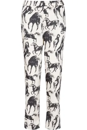 Balmain Bukser, Dame, Hvid, XS, Silkebukser med hesteprint