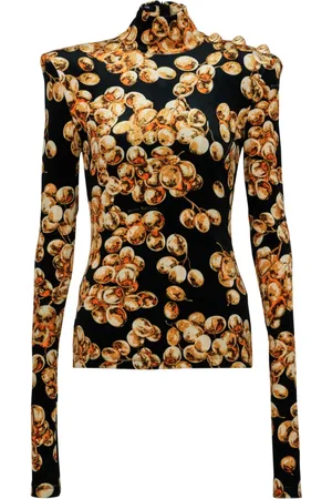 Balmain Top, Dame, Gul, XS, Uld, Fløjlstop med drueprint