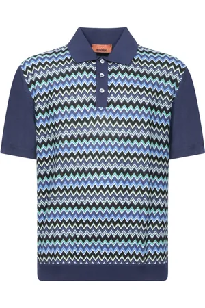 Missoni Top, Herre, Blå, L, Bomuld, Multifarvet Zigzag Strikket Polo