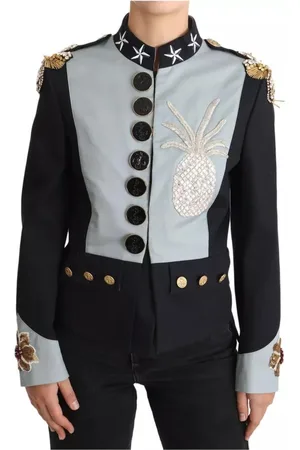 Dolce & Gabbana Jakke, Dame, Blå, S, Bomuld, Krystalpyntet Bomuldsjakke