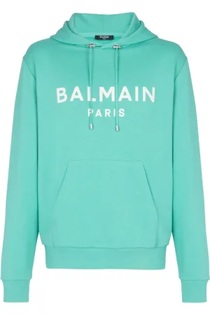 Balmain Sweathshirts & Hoodies, Herre, Blå, XL, Bomuld, Bomuld trykt logo hættetrøje