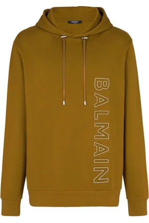 Balmain Sweathshirts & Hoodies, Herre, Grøn, S, Bomuld, Hættetrøje i bomuld med reflekterende logo