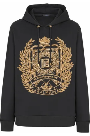 Balmain Sweathshirts & Hoodies, Herre, Sort, XL, Bomuld, Broderet hættetrøje med emblem