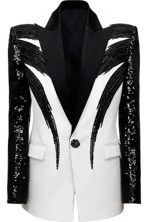 Balmain Jakke, Herre, Sort, L, Uld, To-farvet jakke med pailletbroderi