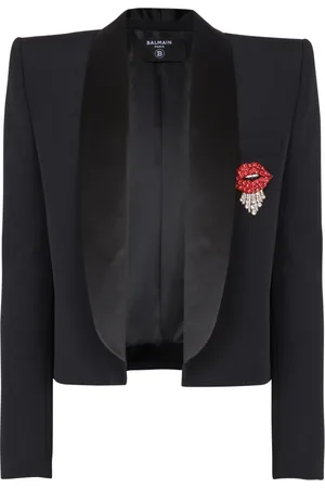 Balmain Jakke, Herre, Sort, M, Uld, Kort kornjakke med broderet lap