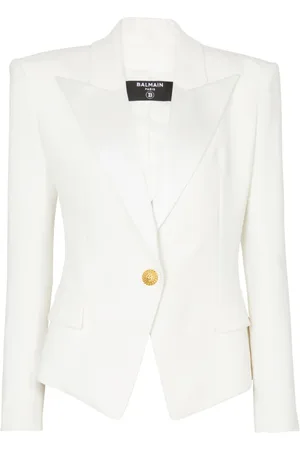Balmain Jakke, Dame, Hvid, XS, Satin, Enkeltknap Crepe og Satin Jakke