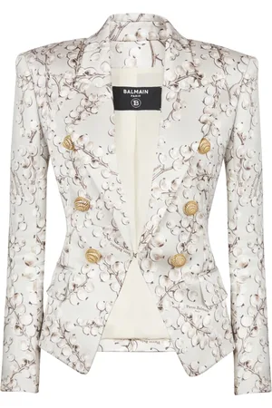 Balmain Jakke, Dame, Flerfarvet, XS, Satin, 6-knaps satinjakke med Redcurrant-print