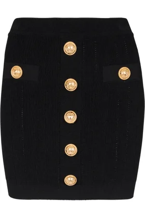 Balmain Nederdel, Dame, Sort, XS, Polyester, Striknederdel med knapper