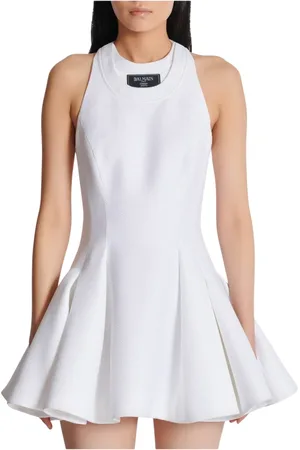 Balmain Kjole, Dame, Hvid, M, Flared plisseret kjole