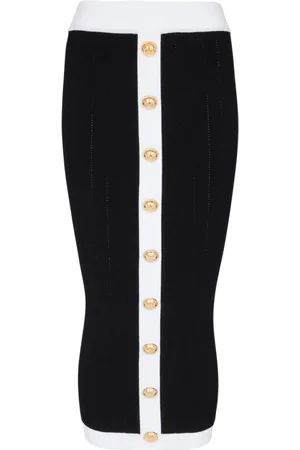 Balmain Nederdel, Dame, Sort, L, Polyester, Midi strik nederdel