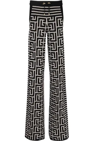 Balmain Bukser, Dame, Sort, L, Uld, Monogrammed strikkede bukser