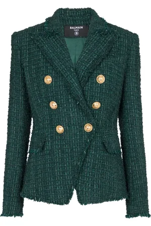 Balmain Jakke, Dame, Grøn, S, Tweed, 6-knaps tweedjakke