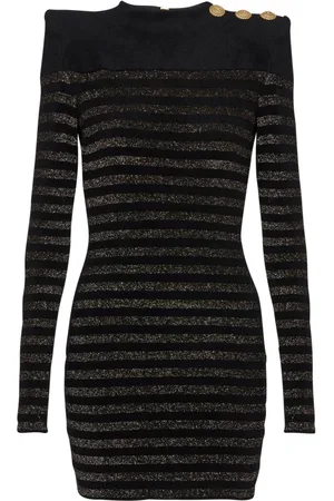 Balmain Kjole, Dame, Sort, XS, Uld, Stribet lurex jersey kjole