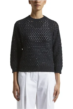 PESERICO SIGN Strik, Dame, Blå, 3XS, Bomuld, Bomuldscordonnet sweater med pailletter