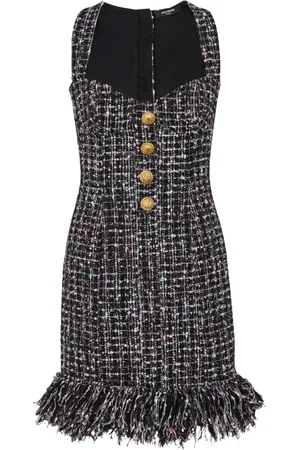 Balmain Kjole, Dame, Sort, S, Tweed, Kort tweedkjole med knapper