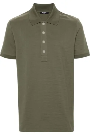 Balmain Top, Herre, Grøn, M, Bomuld, Mønstret Jacquard Polo Skjorter