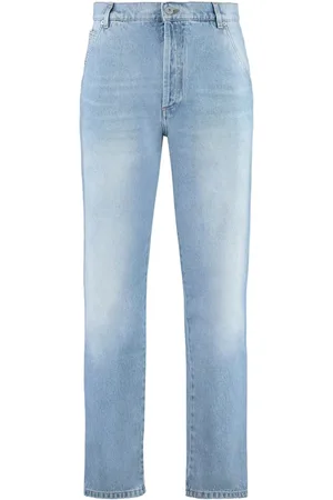 Balmain Jeans, Herre, Blå, W32, Bomuld, Blå Cropped Straight Jeans