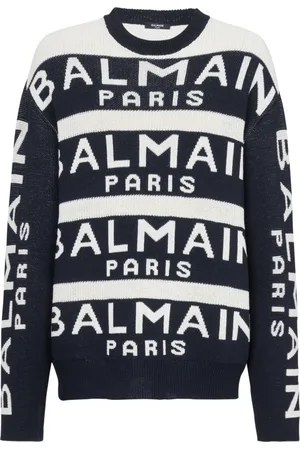 Balmain Strik, Herre, Sort, XL, Uld, Sweater broderet med Paris logo