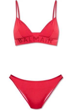 Balmain Badetøj, Dame, Rød, 2XS, Nylon, Rhinestone Logo Bikini