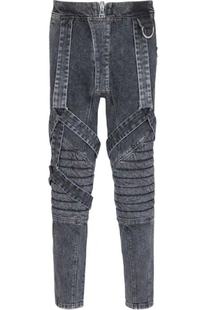 Balmain Jeans, Herre, Sort, W32, Bomuld, Bomuldsslim-fit jeans med stropper