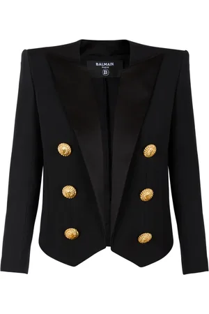 Balmain Jakke, Dame, Sort, S, Uld, Kort korn de poudre kant-til-kant jakke med 6 knapper