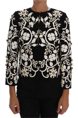 Dolce & Gabbana Bluser & Skjorter, Dame, Flerfarvet, 2XS, Uld, Blomstret Krystal Uldfrakke Jakke