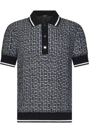 Balmain Top, Herre, Flerfarvet, L, Uld, Sort Labyrint Monogram Polo Skjorte