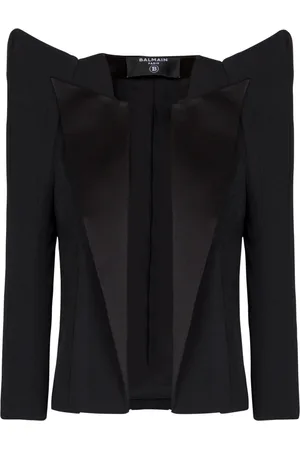 Balmain Jakke, Dame, Sort, S, Uld, Kort korn de poudre jakke med strukturerede skuldre
