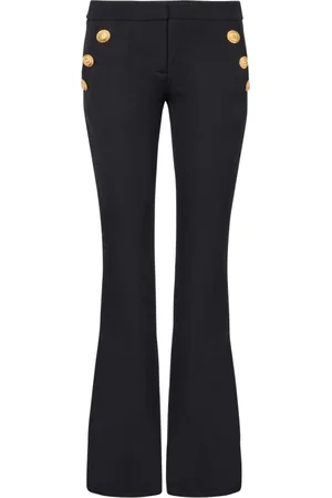 Balmain Bukser, Dame, Sort, S, Uld, Flared Bukser med Knapper