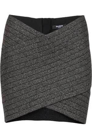 Balmain Nederdel, Dame, Grå, L, Polyester, Kort Strikket Nederdel med Striber