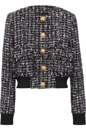 Balmain Jakke, Dame, Sort, 2XS, Tweed, Tweedjakke med knapper