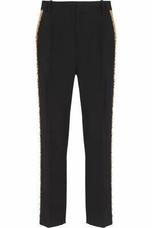 Balmain Bukser, Herre, Sort, L, Broderede crepe lige benede skræddersyede bukser