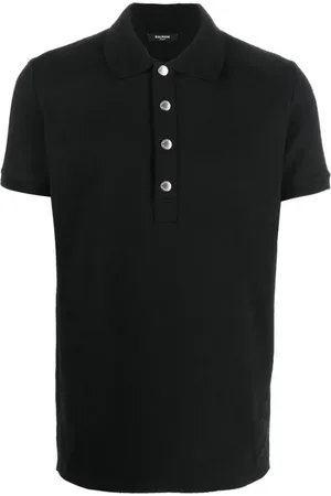 Balmain Top, Herre, Sort, S, Bomuld, Monogram Piqué Polo Shirt
