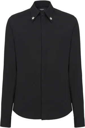 Balmain Skjorte, Herre, Sort, XL, Bomuld, Broderet Stjerne Skjorte