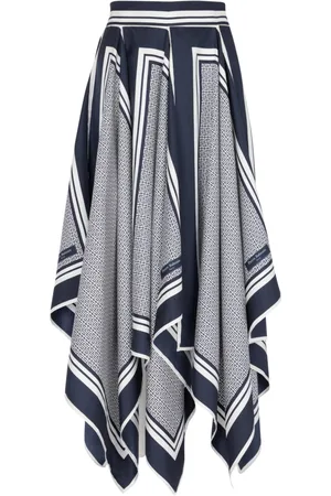 Balmain Nederdel, Dame, Blå, M, Læder, Monogram-trykt tørklæde nederdel