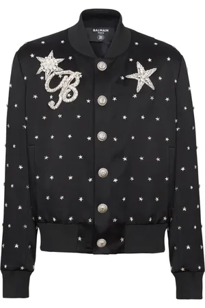 Balmain Jakke, Herre, Sort, XL, Stjerner broderet bomberjakke