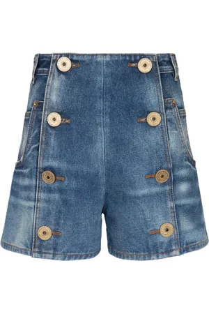 Balmain Shorts, Dame, Blå, 2XS, Denim, Denim shorts med knapper