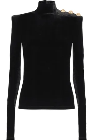 Balmain Top, Dame, Sort, L, Uld, Sort Velvet Turtleneck Sweater