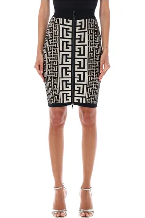 Balmain Nederdel, Dame, Sort, M, Uld, Monogram Midi Nederdel Sort Ivory Aw23